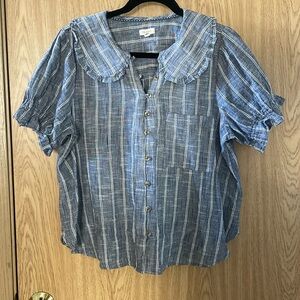 Blue Striped Keira Blouse Pilcro for Anthropologie Sz L EUC